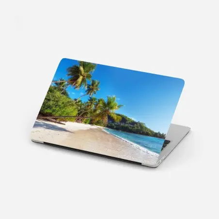 Pegatina para portátil playa tropical con palmeras y mar turquesa – Pixers®