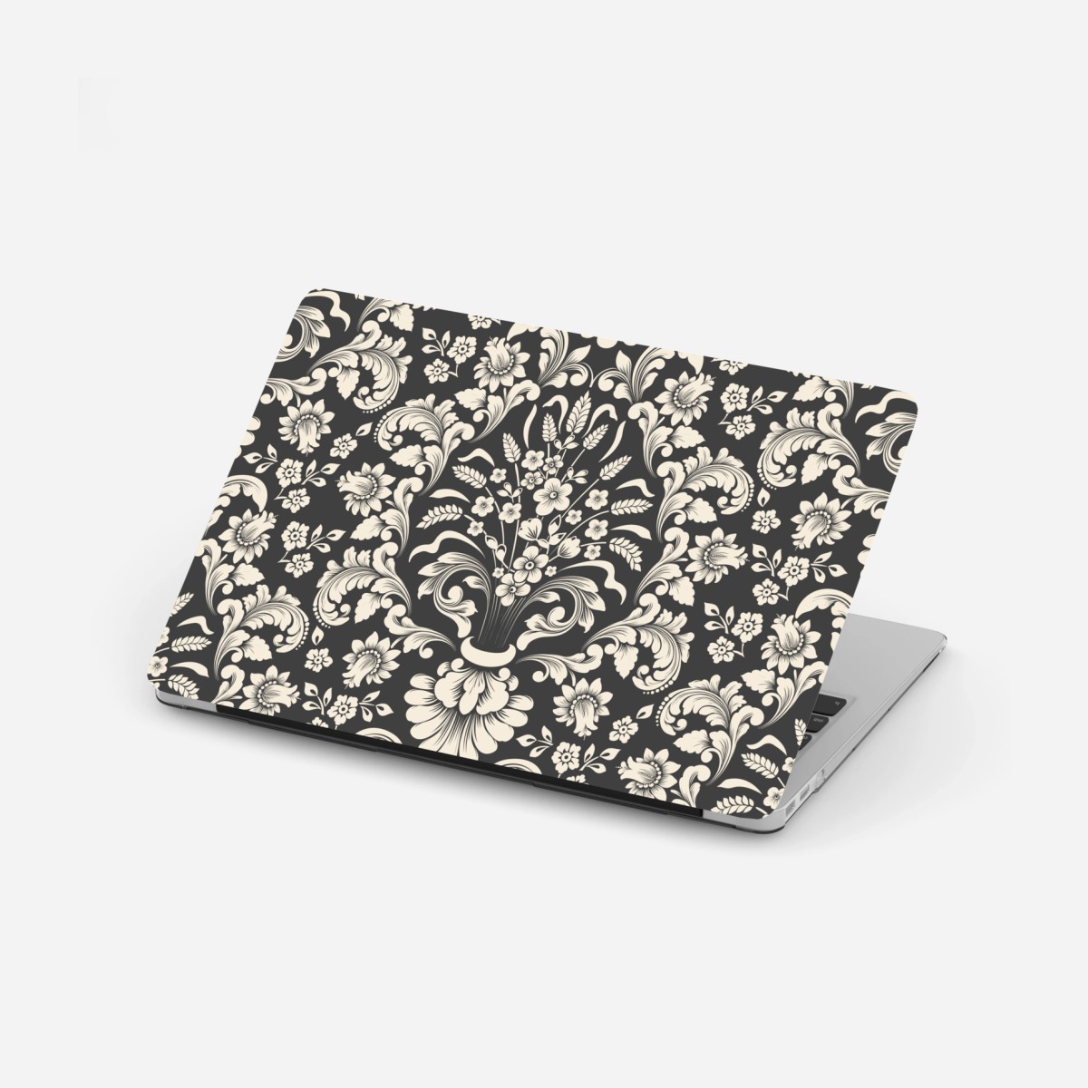 Pegatina para portátil motivo damasco floral en tonos crema y gris oscuro – Pixers®