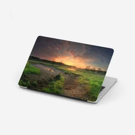 Pegatina para portátil puesta de sol sobre el humedal tranquilo – Pixers®