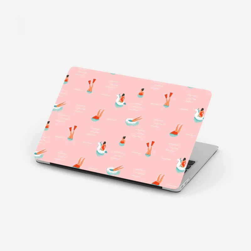 Pegatina para portátil estampado veraniego de piscina con flotadores y mujeres