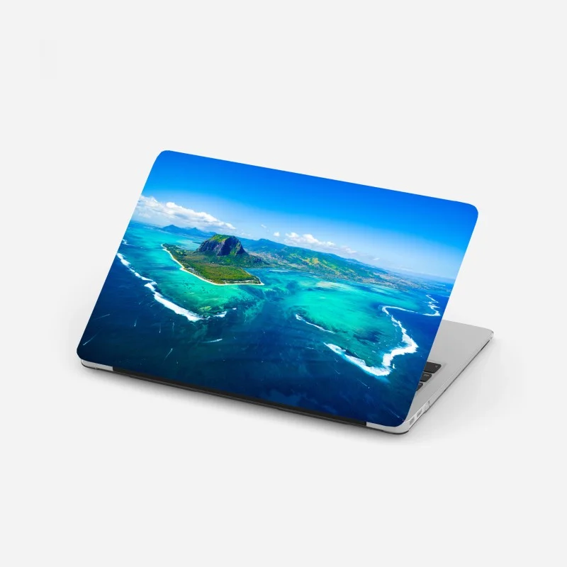 Pegatina para portátil panorama aéreo de Le Morne Brabant y laguna turquesa