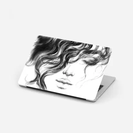 Pegatina para portátil rostro etéreo en blanco y negro – Pixers®