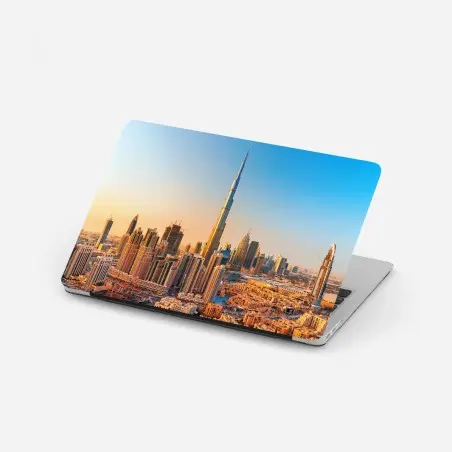 Pegatina para portátil amanecer sobre Dubai: horizonte icónico con Burj Khalifa – Pixers®
