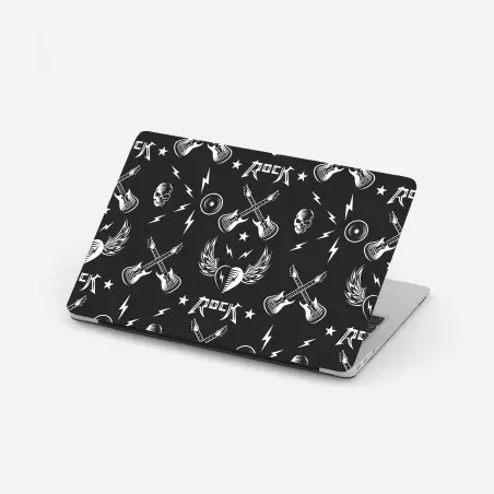 Pegatina para portátil diseño rock en blanco y negro con guitarras y calaveras – Pixers®
