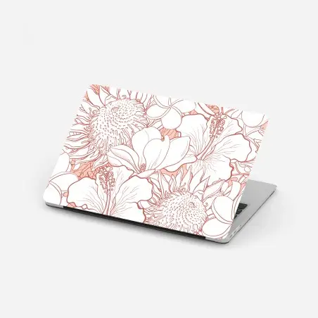 Pegatina para portátil patrón floral tropical en coral y blanco – Pixers®