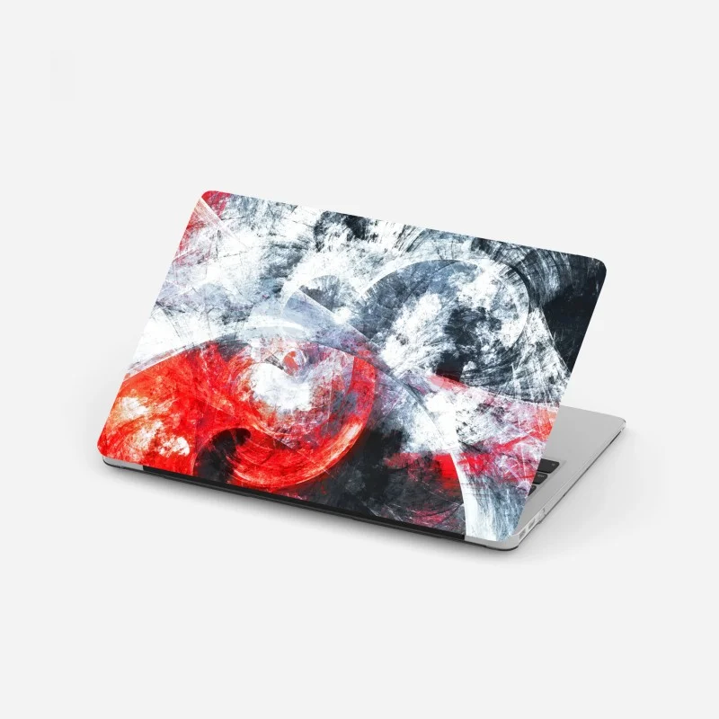Pegatina para portátil composición fractal roja y blanca en movimiento