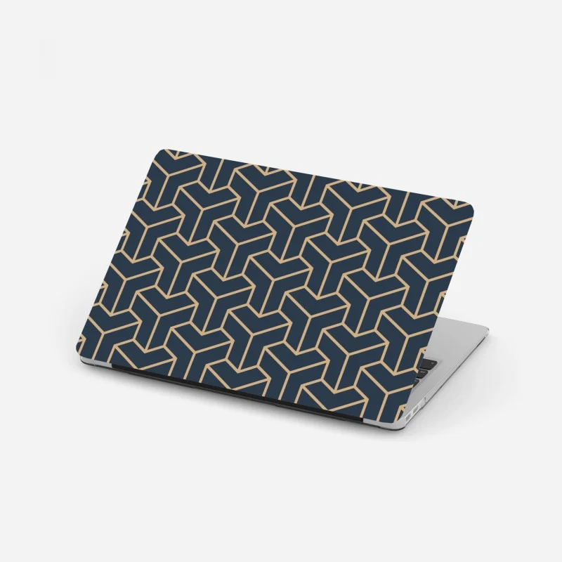 Pegatina para portátil patrón geométrico isométrico en azul marino y beige