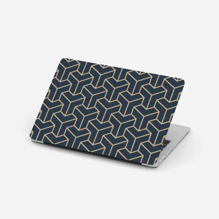 Pegatina para portátil patrón geométrico isométrico en azul marino y beige – Pixers®