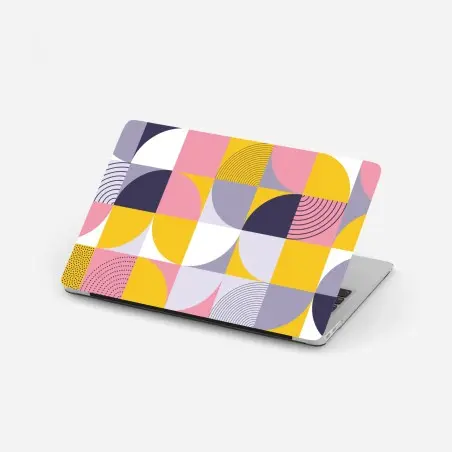 Pegatina para portátil patrón geométrico retro en tonos rosa y amarillo – Pixers®