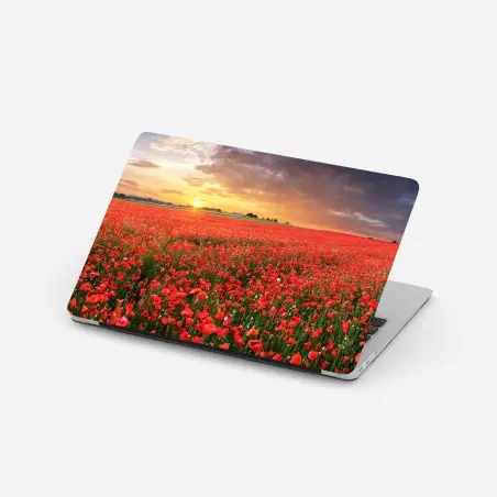Pegatina para portátil atardecer sobre campo de amapolas – Pixers®
