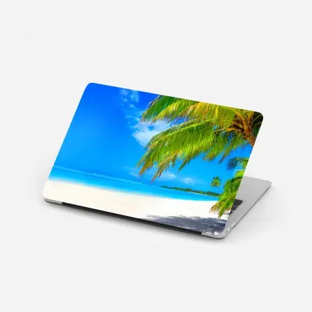 Pegatina para portátil paraíso tropical con palmeras y playa de arena blanca – Pixers®