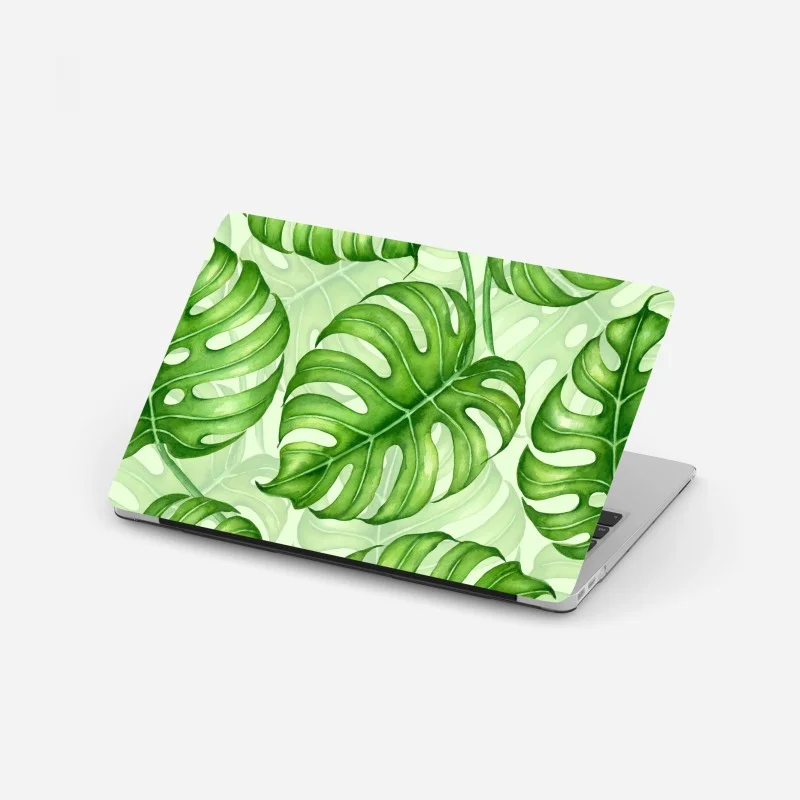 Pegatina para portátil patrón tropical de hojas de monstera en acuarela