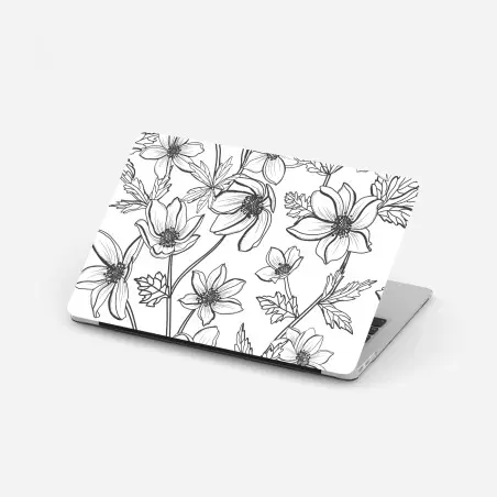 Pegatina para portátil dibujo floral lineal en blanco y negro – Pixers®