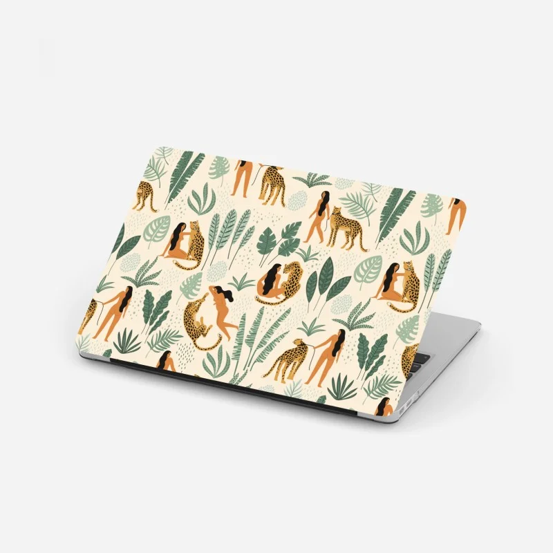 Pegatina para portátil armonía tropical entre mujeres y felinos