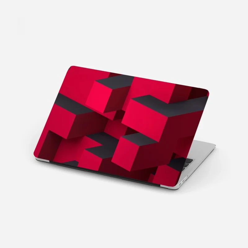 Pegatina para portátil diseño geométrico tridimensional en rojo y negro
