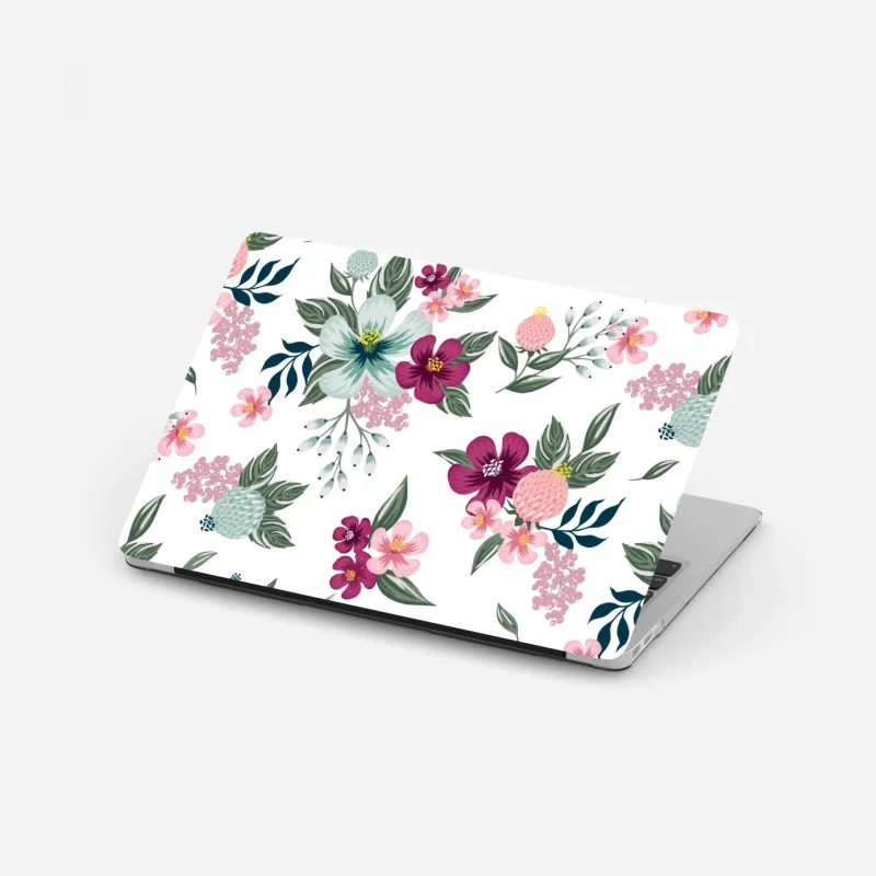 Pegatina para portátil elegante estampado floral en tonos rosa y verde