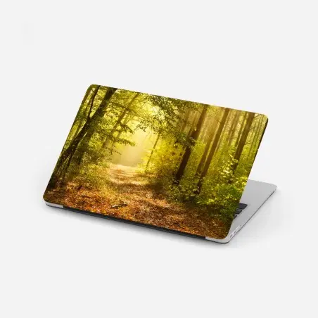 Pegatina para portátil sendero dorado en el bosque – Pixers®