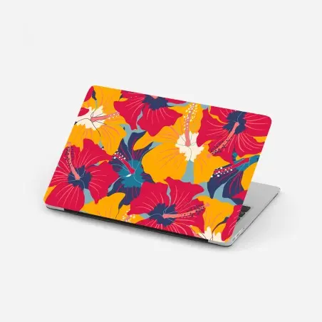 Pegatina para portátil patrón floral retro de hibiscos coloridos – Pixers®