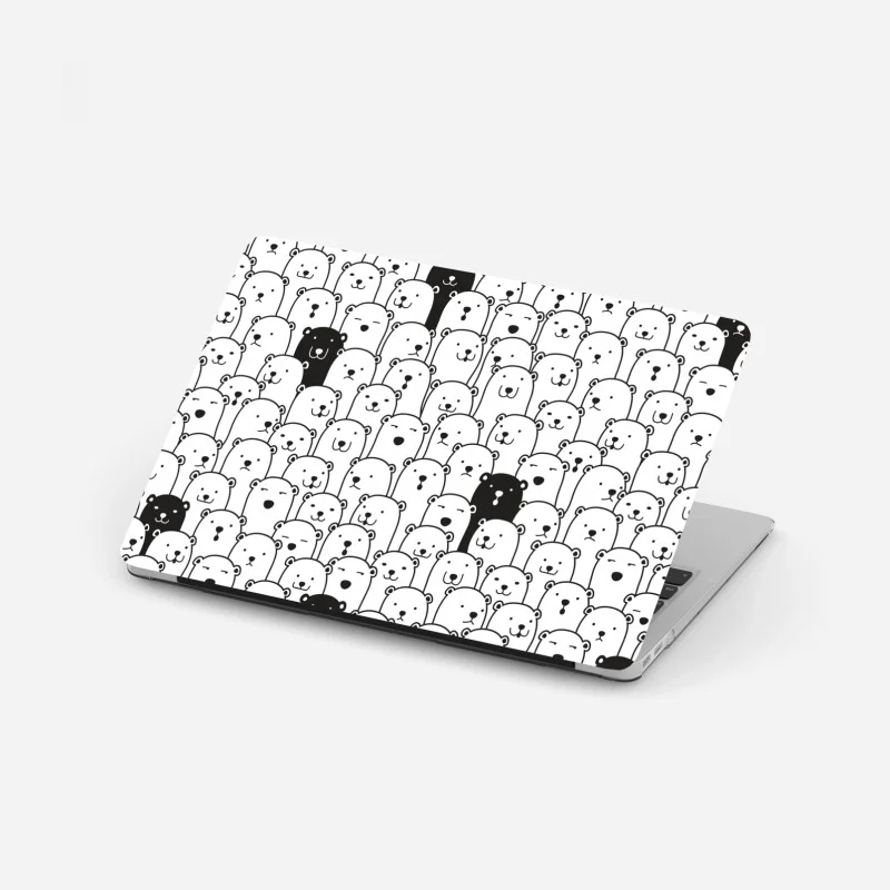 Pegatina para portátil patrón de osos minimalista en blanco y negro