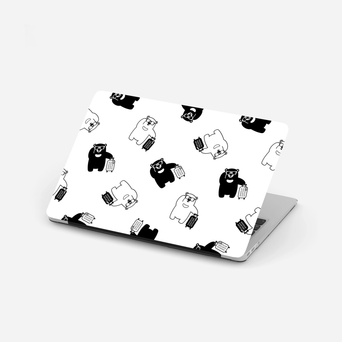 Pegatina para portátil patrón de osos viajeros en blanco y negro – Pixers®