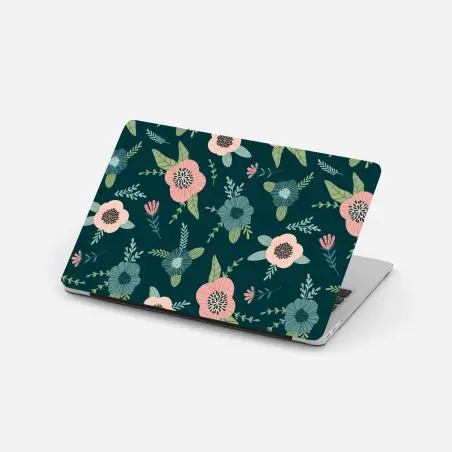 Pegatina para portátil patrón floral vintage en tonos esmeralda y rosa – Pixers®
