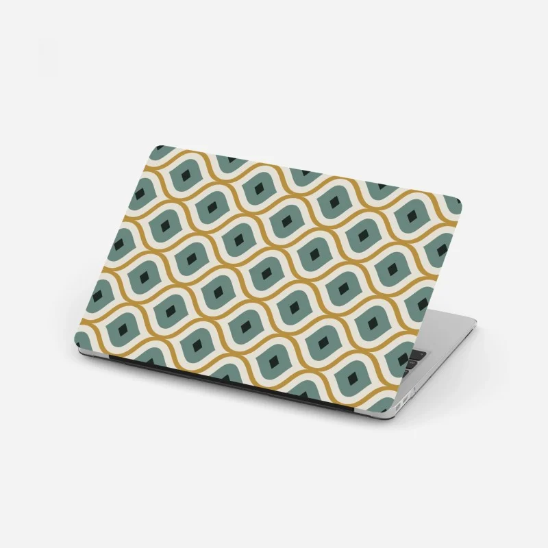Pegatina para portátil diseño geométrico retro en tonos verde azulado y dorado