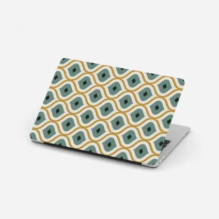 Pegatina para portátil diseño geométrico retro en tonos verde azulado y dorado – Pixers®