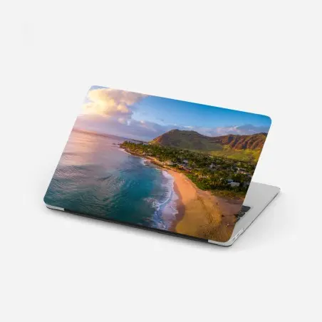 Pegatina para portátil atardecer tropical en la costa dorada – Pixers®