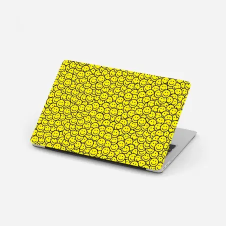 Pegatina para portátil patrón de caras sonrientes en amarillo – Pixers®