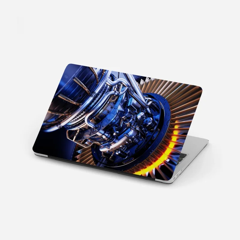 Pegatina para portátil detalle de turbina aeronáutica en azul metálico