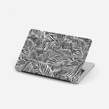 Pegatina para portátil patrón de hojas rayadas en blanco y negro – Pixers®
