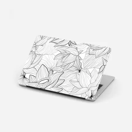 Pegatina para portátil patrón floral de loto en blanco y negro – Pixers®