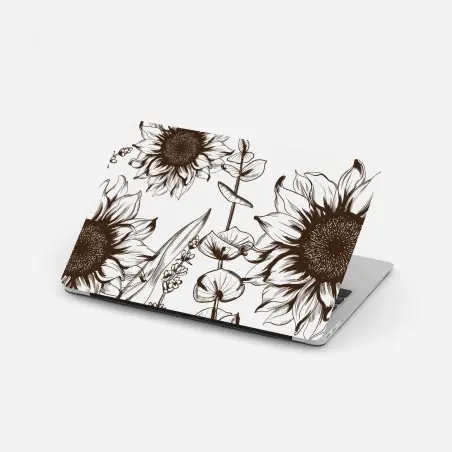 Pegatina para portátil girasoles ilustrados en tinta estilo vintage – Pixers®