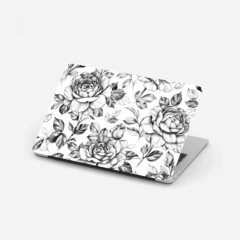 Pegatina para portátil motivo de rosas vintage en blanco y negro