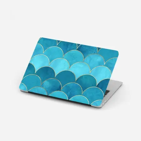 Pegatina para portátil patrón de escamas marinas turquesa con detalles dorados – Pixers®