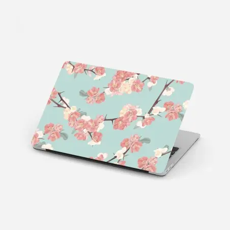 Pegatina para portátil diseño floral de flores de cerezo sobre fondo verde menta – Pixers®