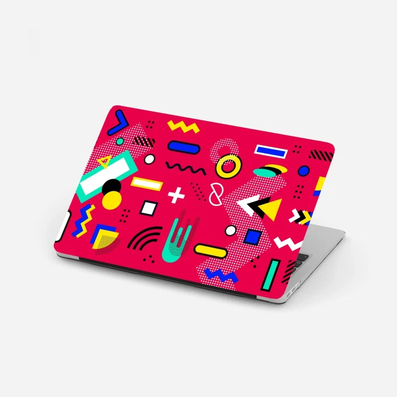 Pegatina para portátil diseño geométrico pop sobre fondo fucsia