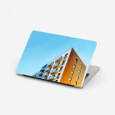 Pegatina para portátil fachada contemporánea con balcones y cielo azul – Pixers®