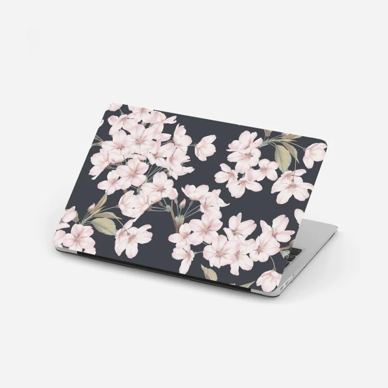Pegatina para portátil flores de cerezo sobre fondo gris oscuro