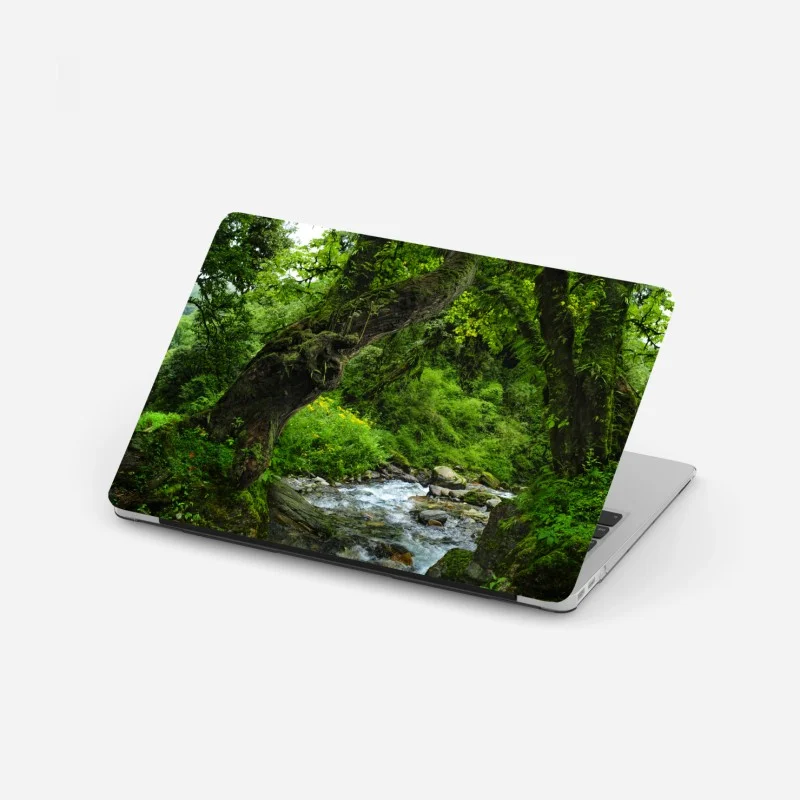 Pegatina para portátil arco natural en bosque verde junto al río