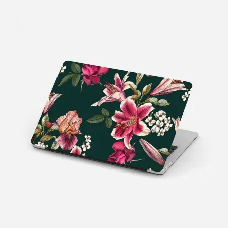 Pegatina para portátil estampado floral vintage en tonos rosa y verde oscuro – Pixers®