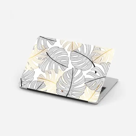 Pegatina para portátil hojas de monstera en líneas negras y doradas – Pixers®