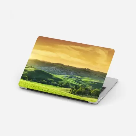 Pegatina para portátil panorama de colinas de la Toscana al atardecer – Pixers®