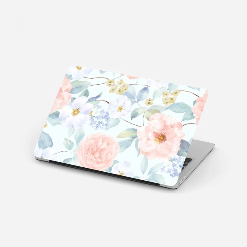 Pegatina para portátil jardín en acuarela de flores en tonos pastel