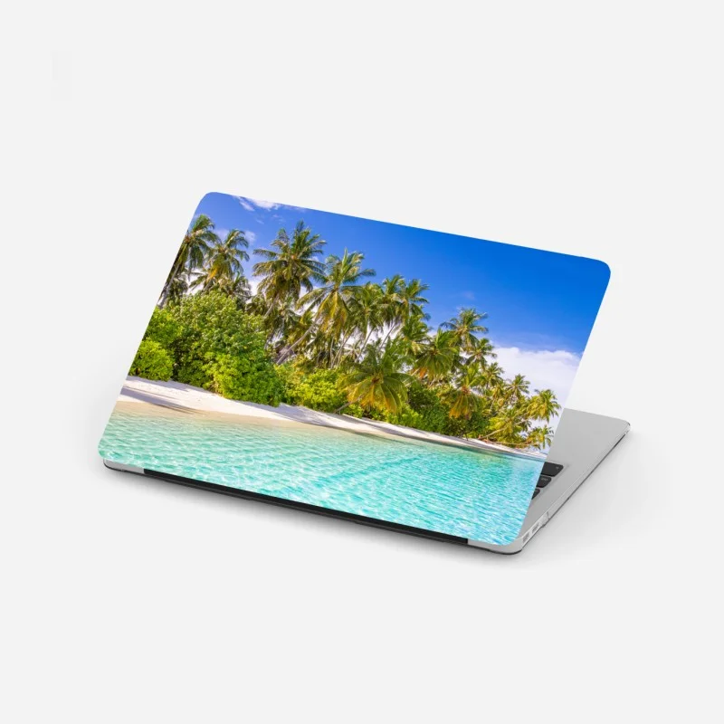 Pegatina para portátil escena de playa tropical con palmeras