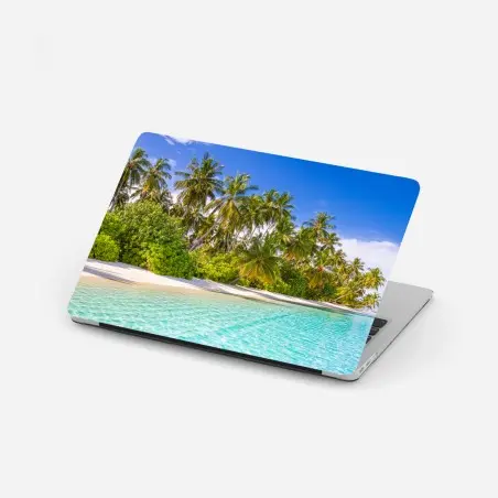Pegatina para portátil escena de playa tropical con palmeras – Pixers®