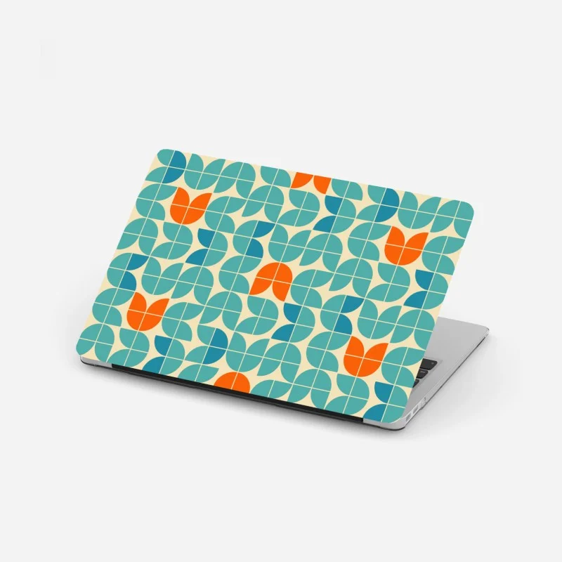 Pegatina para portátil mosaico geométrico mid-century en tonos turquesa y naranja