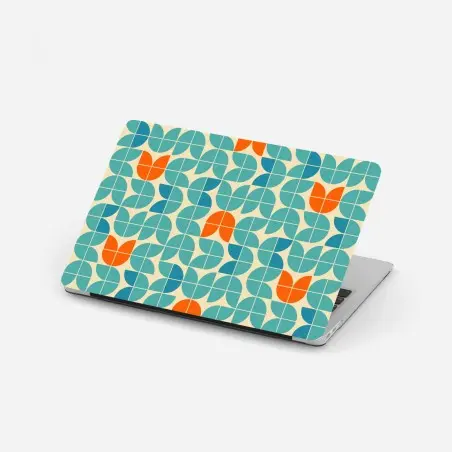Pegatina para portátil mosaico geométrico mid-century en tonos turquesa y naranja – Pixers®