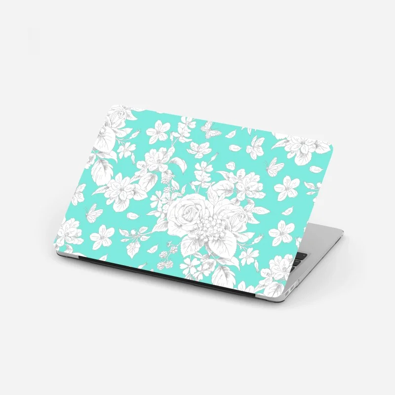 Pegatina para portátil estampado floral vintage en turquesa