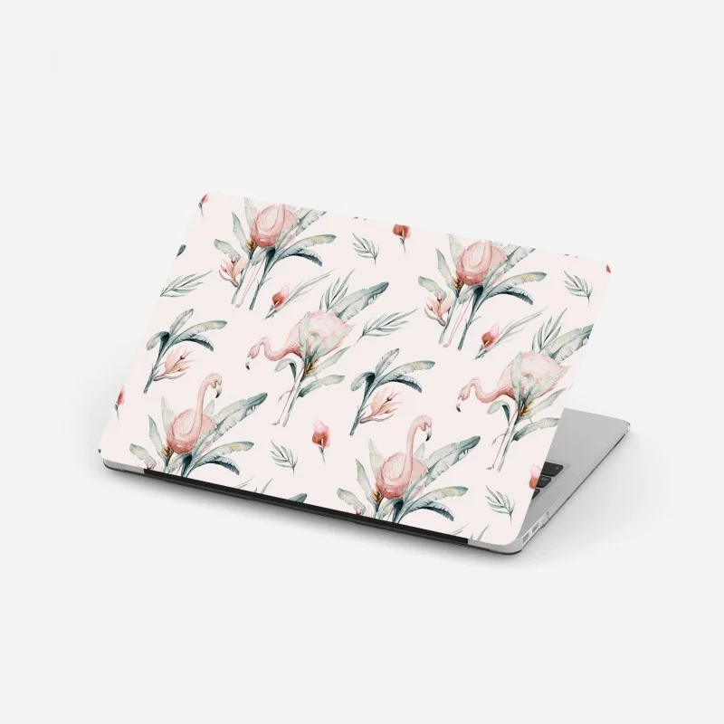 Pegatina para portátil estampado tropical de flamencos en acuarela
